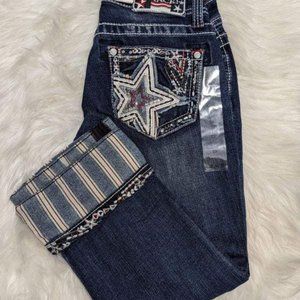 COPY - Grace in LA Women's Western Americana Star Embroider Capri Cropped Stret…